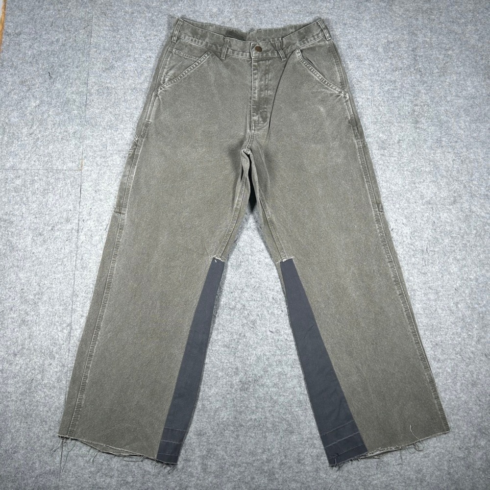Carhartt Denim Pants Mens Small Olive Green Custom Flare Carpenter Workwear